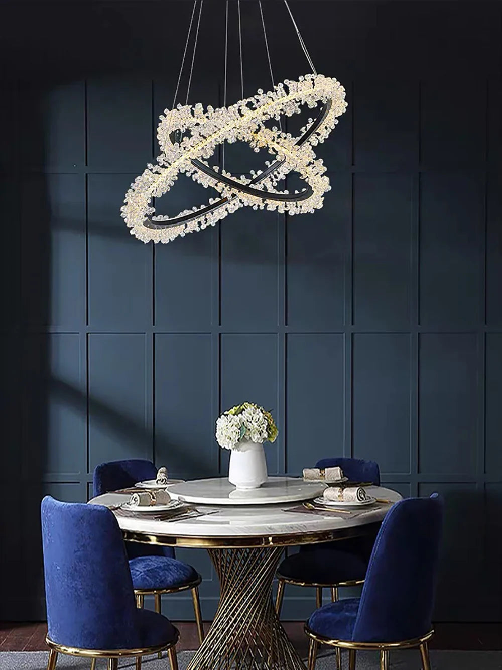 Afralia™ Crystal Gold/Black Ring LED Chandelier: Minimalist Luxury Hanging Ceiling Light Fixtures