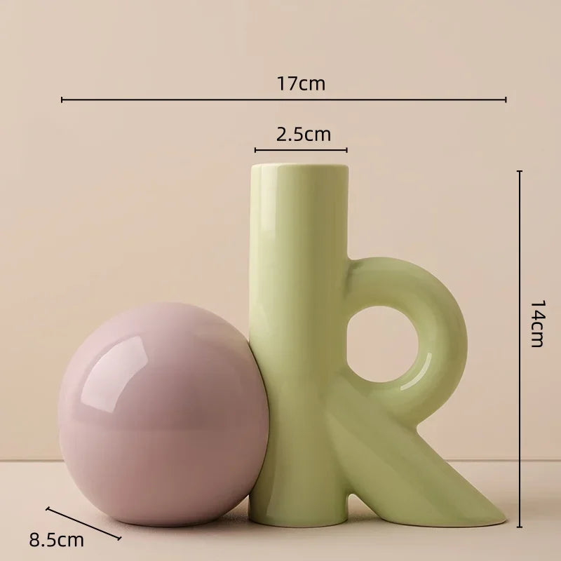 Afralia™ Cartoon Abstract Ceramic Vase with Cut-out Letter Design