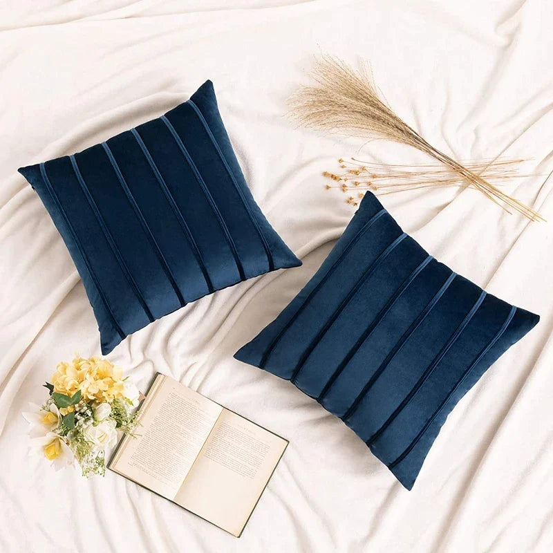 Afralia™ Blue Velvet Stripe Pillow Covers - 2Pcs Luxury Soft Cushion Cases for Couch