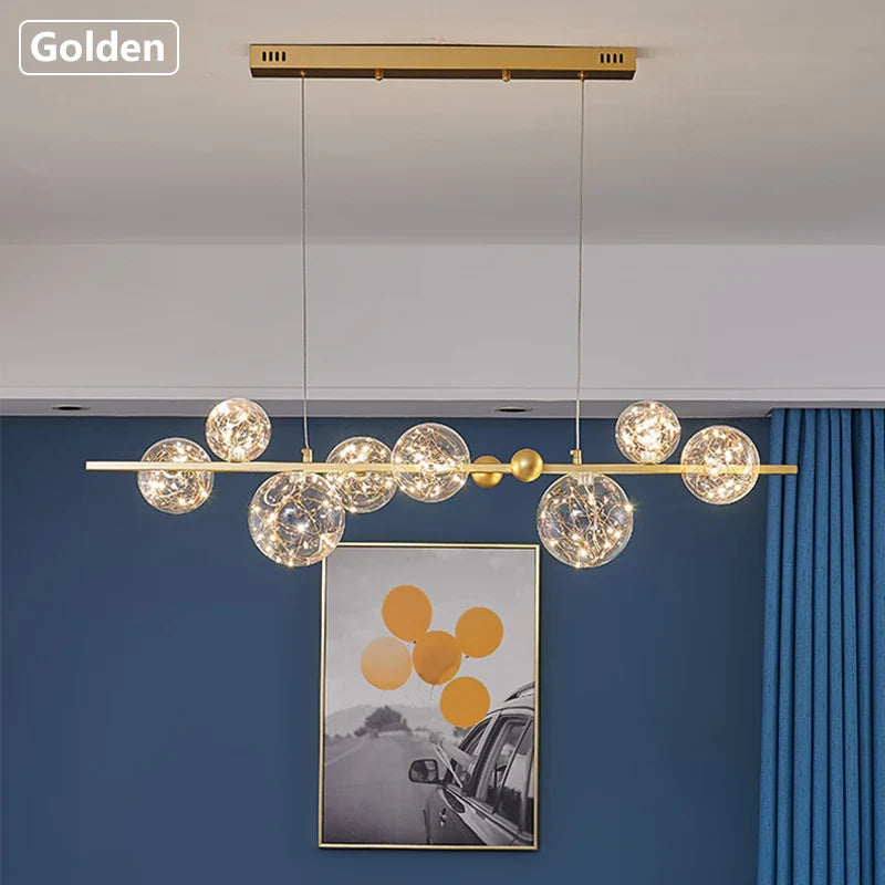 Afralia™ LED Glass Bulb Pendant Light: Modern Round Design, Gold/Black, Gypsophila String