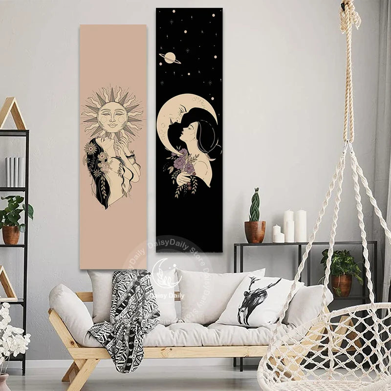 Afralia™ Sun Moon Wall Tapestry - Boho Aesthetic Room Decor for Living Room & Bedroom