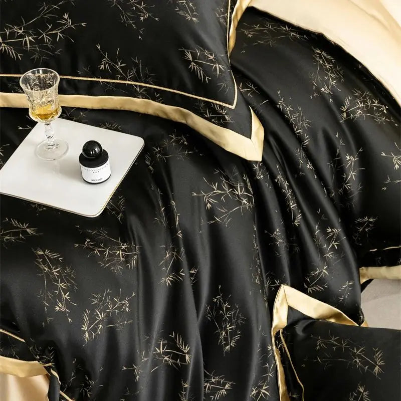 Afralia™ Luxe Eucalyptus Bedding Set in Black/Gold - Silky Soft & Skin-friendly