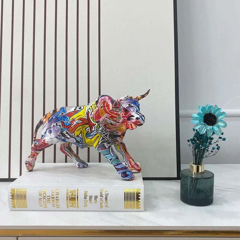 Afralia™ Resin Bull Figurine for Home Office Decor & Feng Shui Ornaments