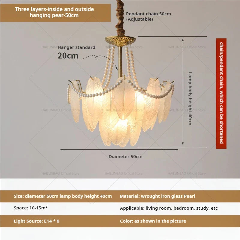 Afralia™ Cream Wind Feather Pearl Crystal Chandelier for Luxury Living Room and Bedroom