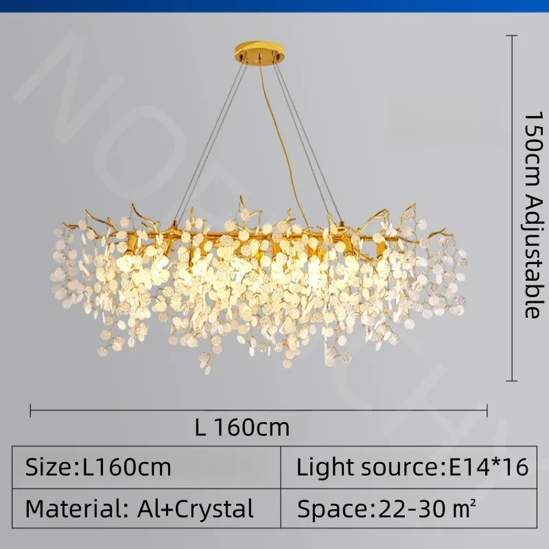 Afralia™ Gold Crystal Chandelier Pendant Light for Kitchen Island Living Room