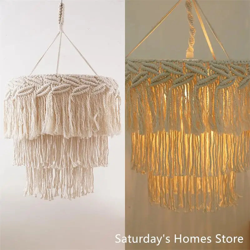 Afralia™ Boho Macrame Ceiling Pendant Light Cover for Home Bedroom Chandeliers