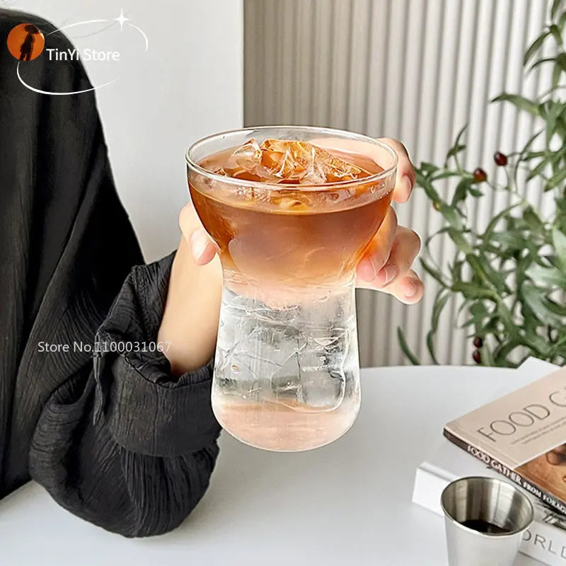 Afralia™ Glass Drink Cup Set for Home Cafe Bar Heat Insulation Juice Tea Transparent