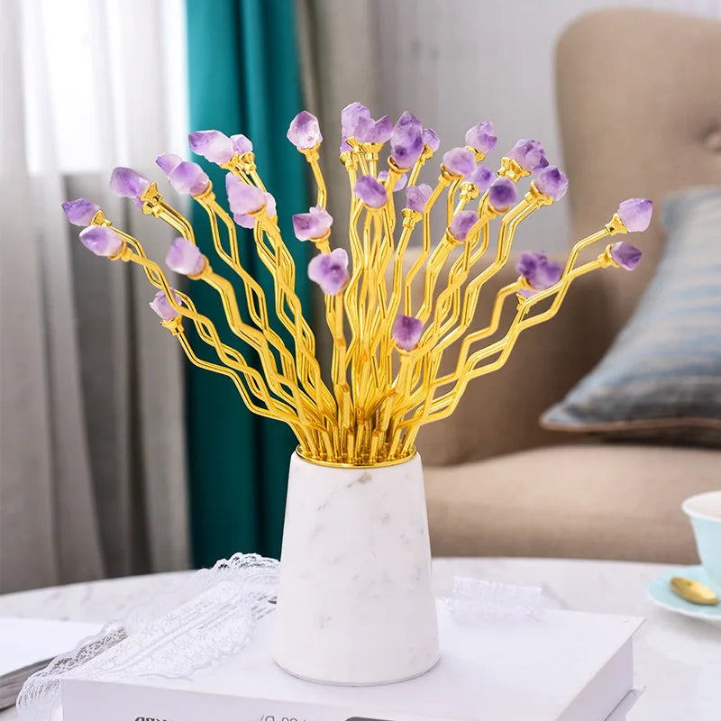 Afralia™ Modern Light Luxury Model Room Decor with Natural Purple Blooming Plants
