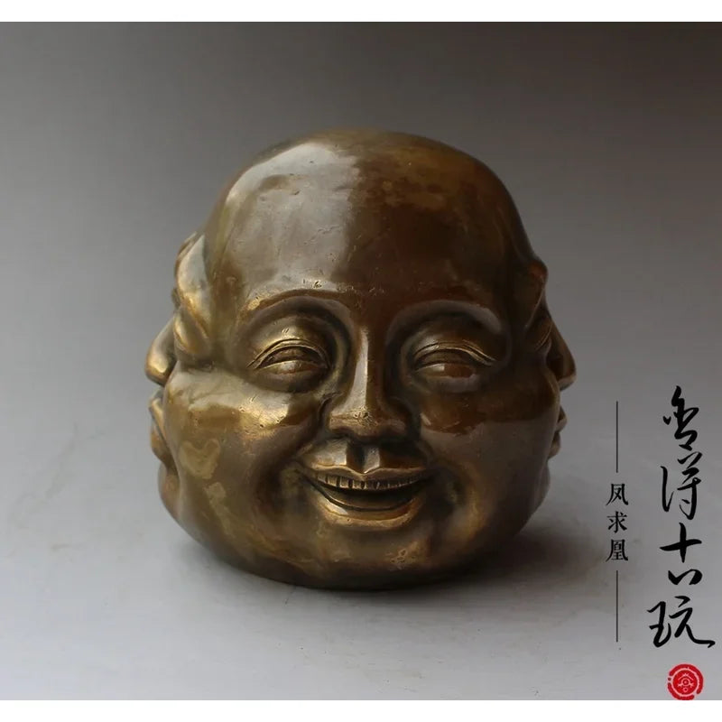 Afralia™ Bronze Four Faces Buddha Head Statue - Emotive Life-like Artwork