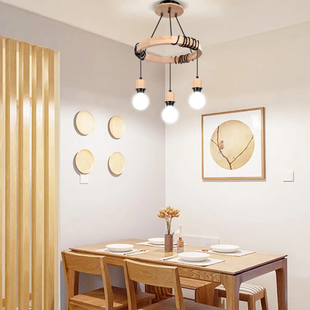 Afralia™ Wooden 3-Head Industrial Pendant Chandeliers for Home Decor