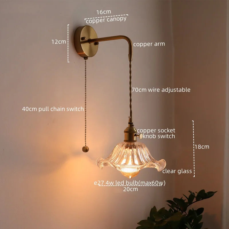 Afralia™ Nordic LED Glass Copper Wall Sconce Modern Living Room Bedroom Light