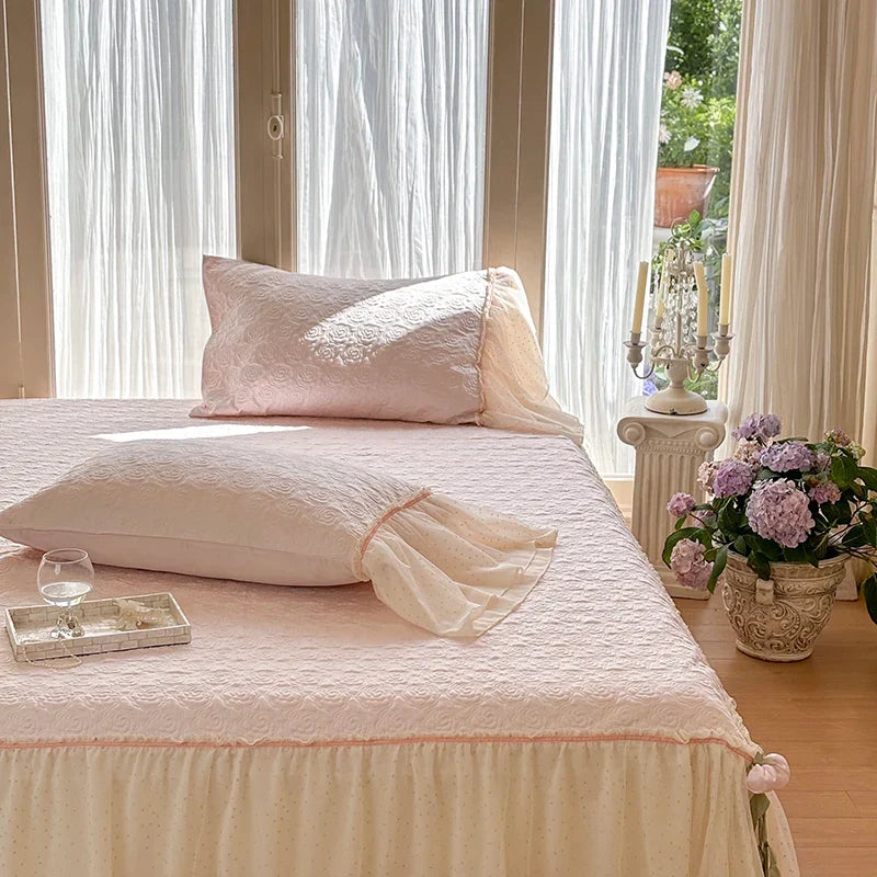 Afralia™ Silky Eucalyptus Fiber Bedspread Set with Lace Bed Skirt & Pillowcases