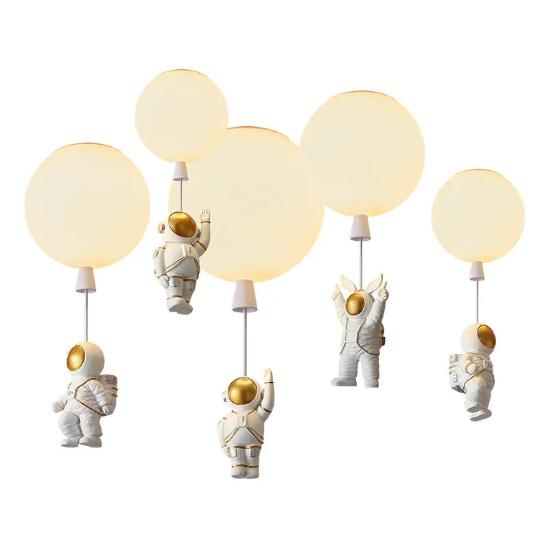 Afralia™ Children Nordic Bear Astronaut LED Ceiling Chandelier - Kid's Theme Decor