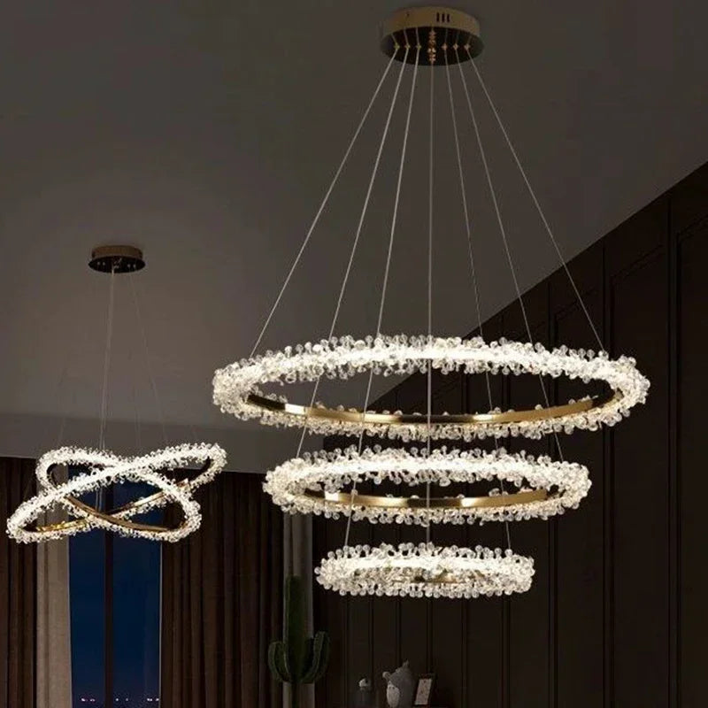 Afralia™ Golden Round Crystal Chandelier | Nordic Luxury LED Halo Chandelier for Living Room