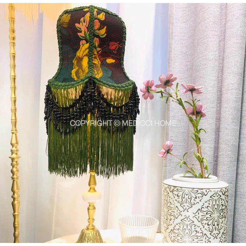 Afralia™ Boho Bird Floral Jacquard Tasseled Lampshade - Maximalist Style