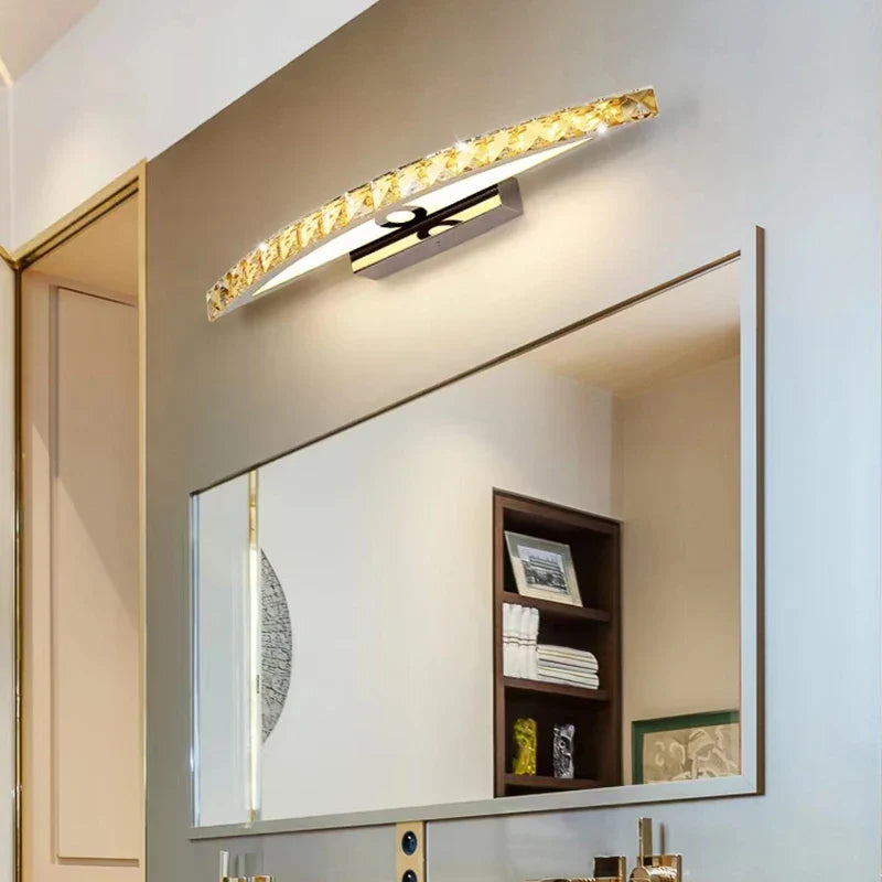 Afralia™ LED Crystal Mirror Light Sconce for Bathroom Restroom Bedroom, Home Decor