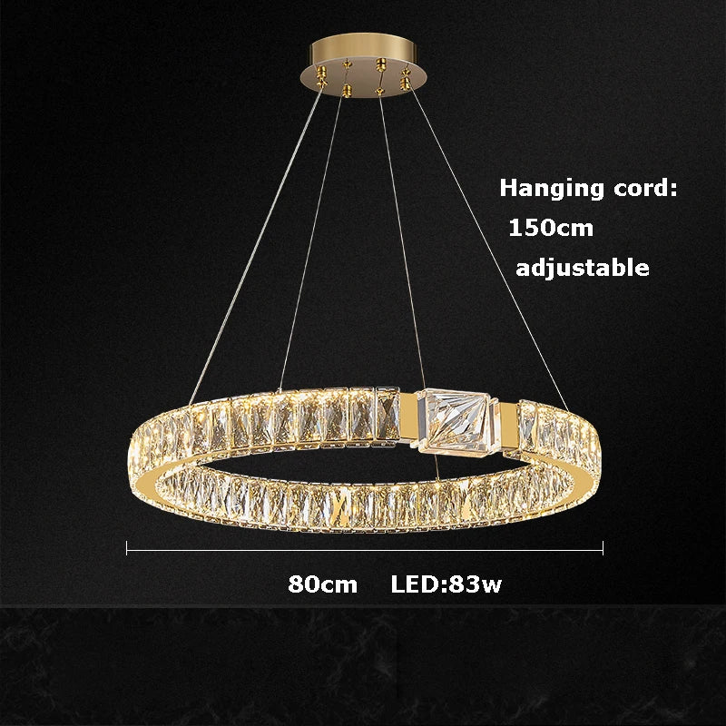 Afralia™ Crystal Block Gold Ring Pendant Light - Luxury Dimmable Ceiling Decor