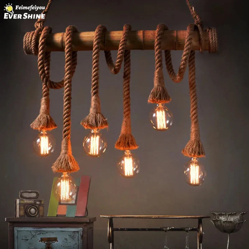 Afralia™ LED Pendant Lamp: Retro Hemp Rope Hanging Light, Industrial Vintage Style for Home Decor.