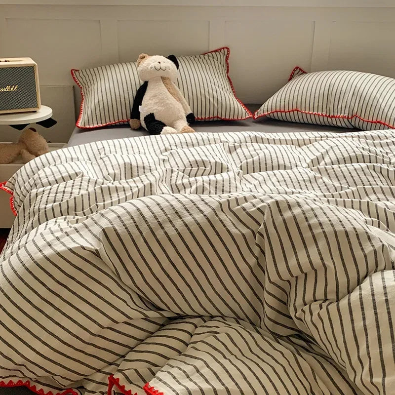 Afralia™ Striped Pure Cotton Bedding Set | Skin Friendly Comforter Cover Sets