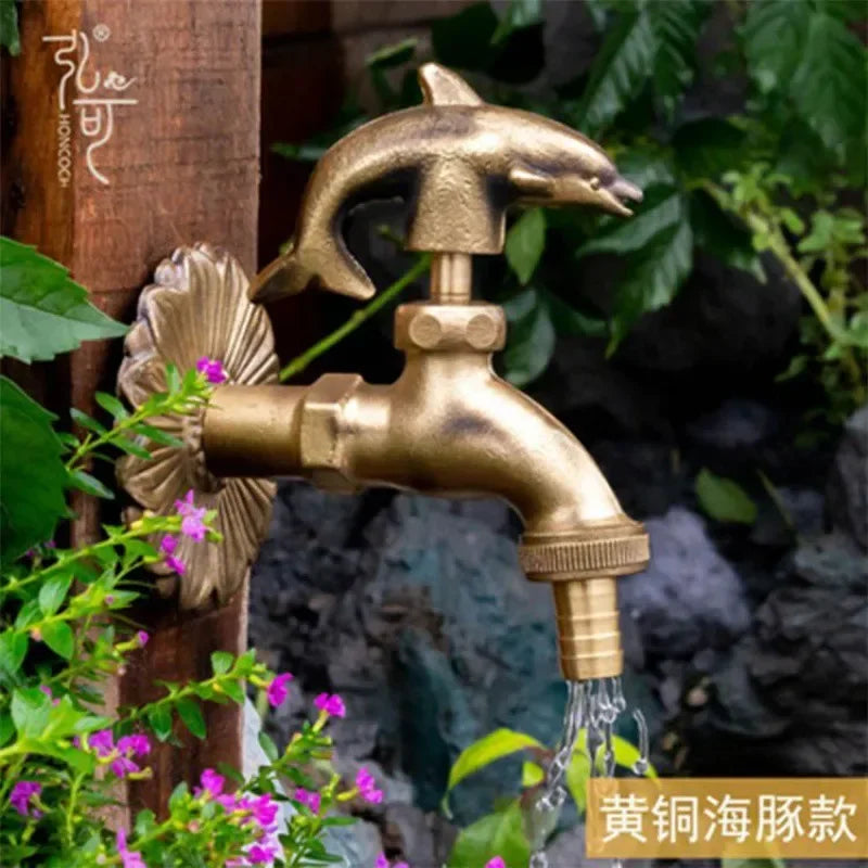 Afralia™ Antique Brass Wall Mount Garden Faucet for Kindergarden, Animal Design