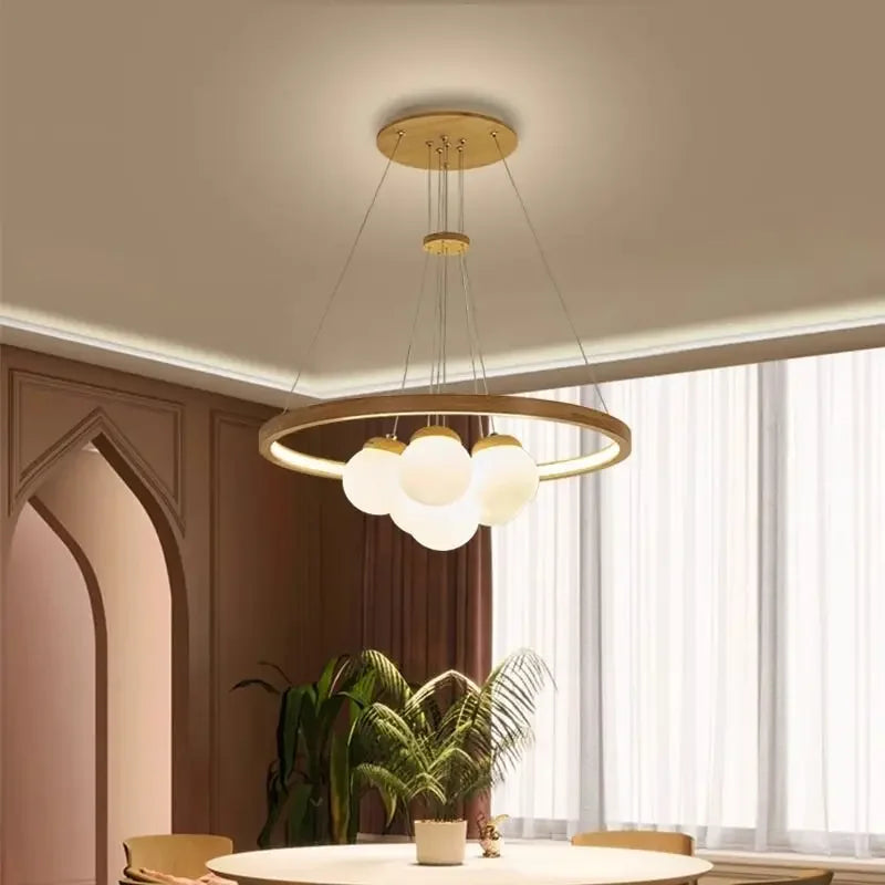 Afralia™ Nordic Woodiness Glass Ball LED Chandeliers: Elegant Light Fixture for Home Decor