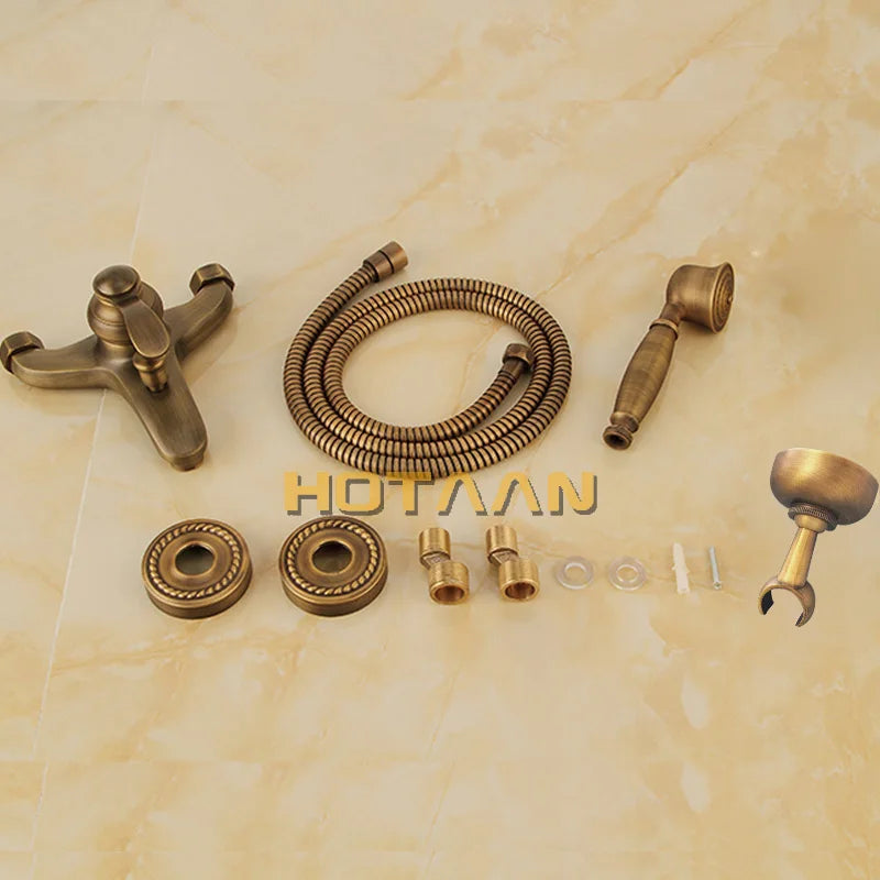 Afralia™ Antique Brass Hand Held Shower Head Kit for Bathroom Wall Mount