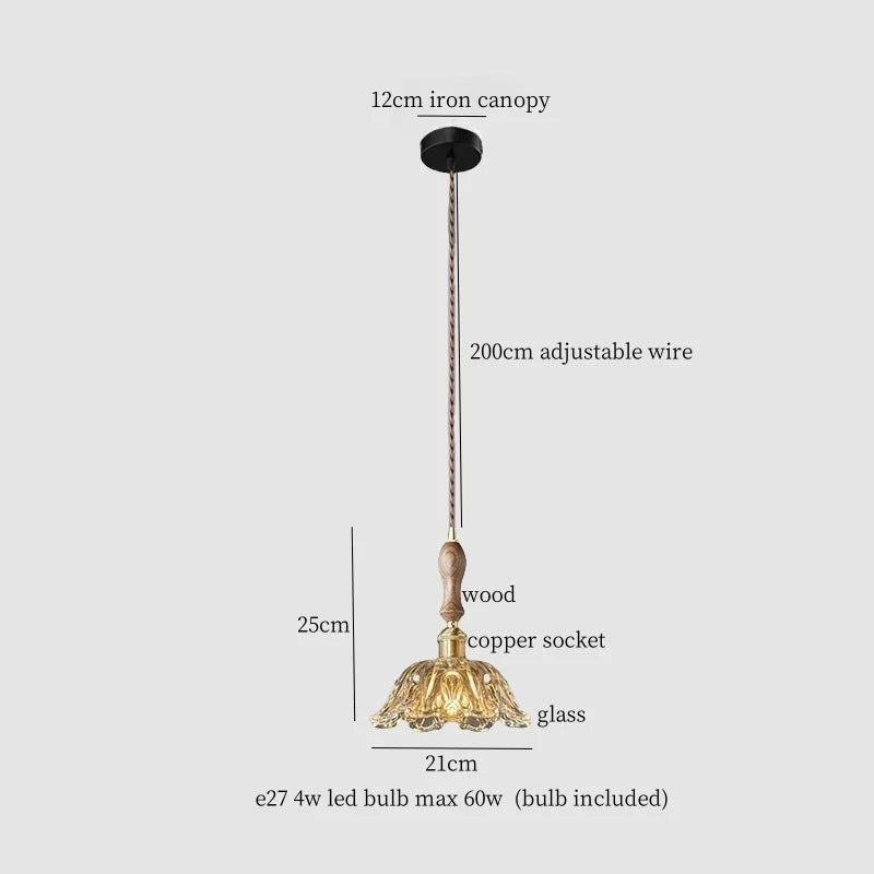 Afralia™ Glass LED Pendant Light Modern Wood Copper Hanglamp for Bar Cafe Loft