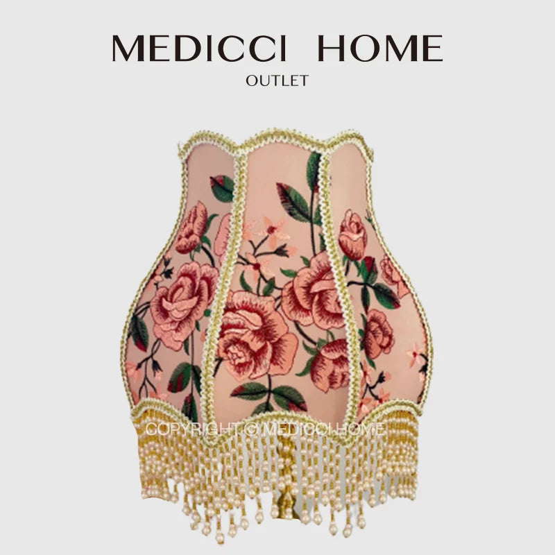 Afralia™ Pink Roses Embroidered Vintage Floral Lamp Shade for Exquisite Home Decor