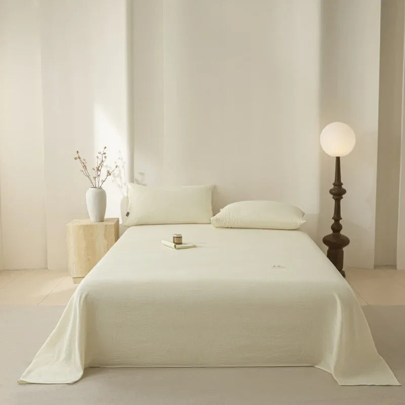 Afralia™ Solid Double-Layer Cotton Bedsheet: Soft, Cozy, High-Quality Flat Sheet for All Seasons