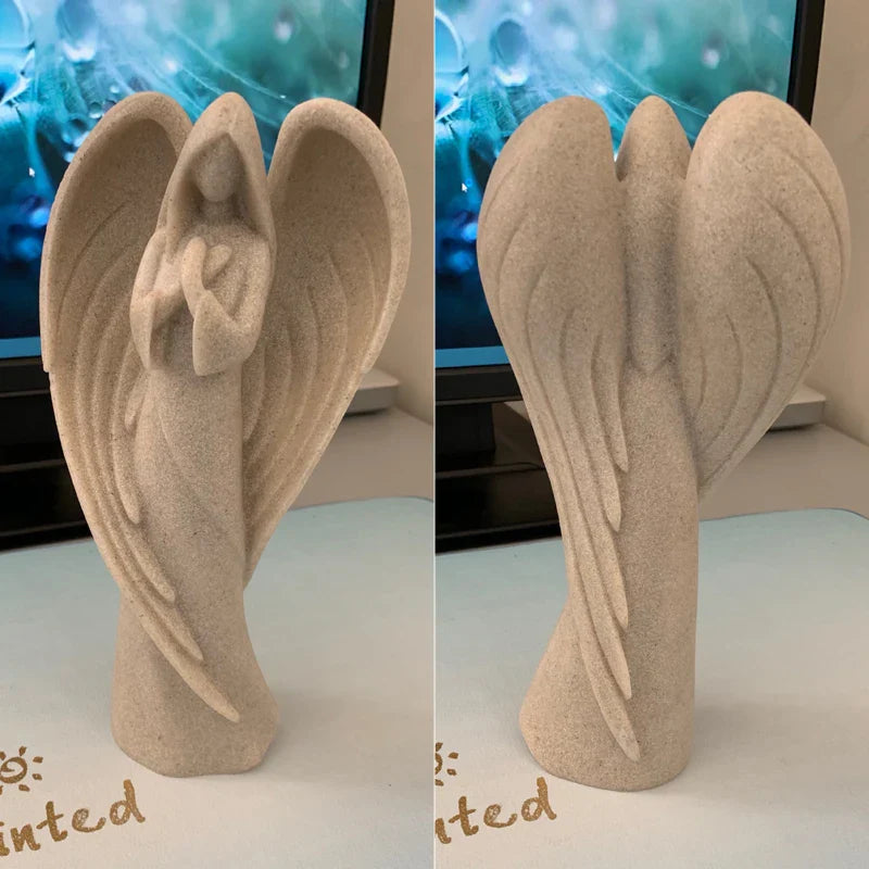 Afralia™ Angel Wing Girl Resin Statue for Home Decor