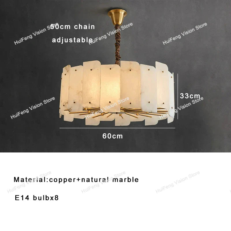 Afralia™ LED Chandelier Classic Lighting Marble Gold Stone Lampshade Home Decor