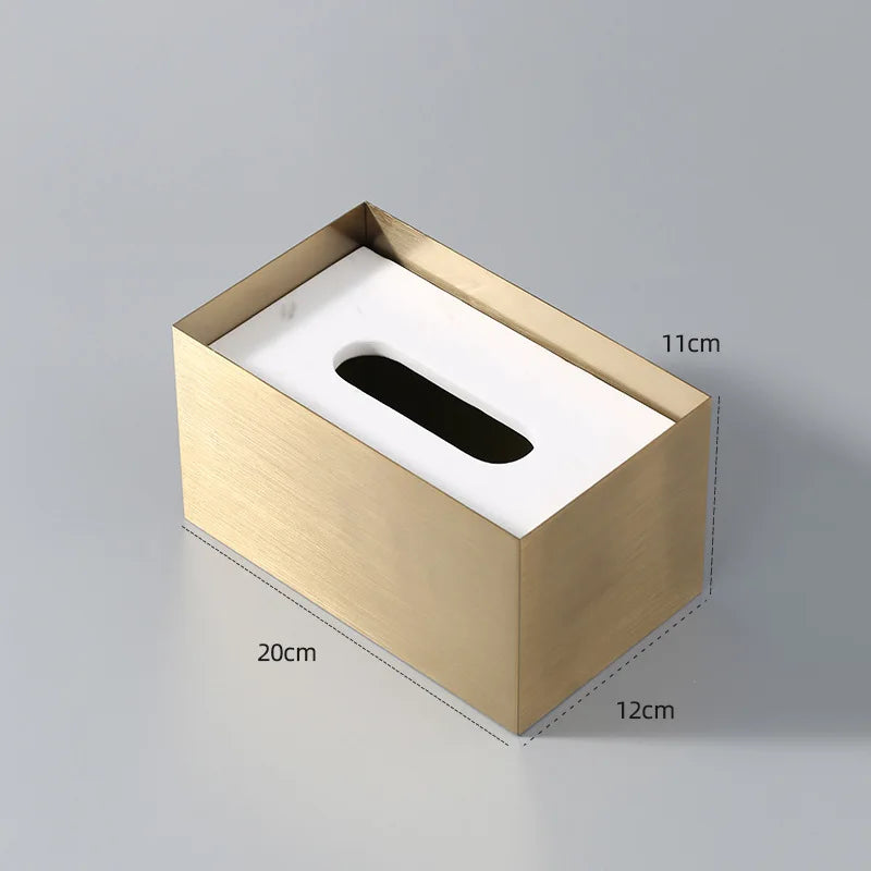 Afralia™ Marble and Stainless Steel Tissue Box Holder
