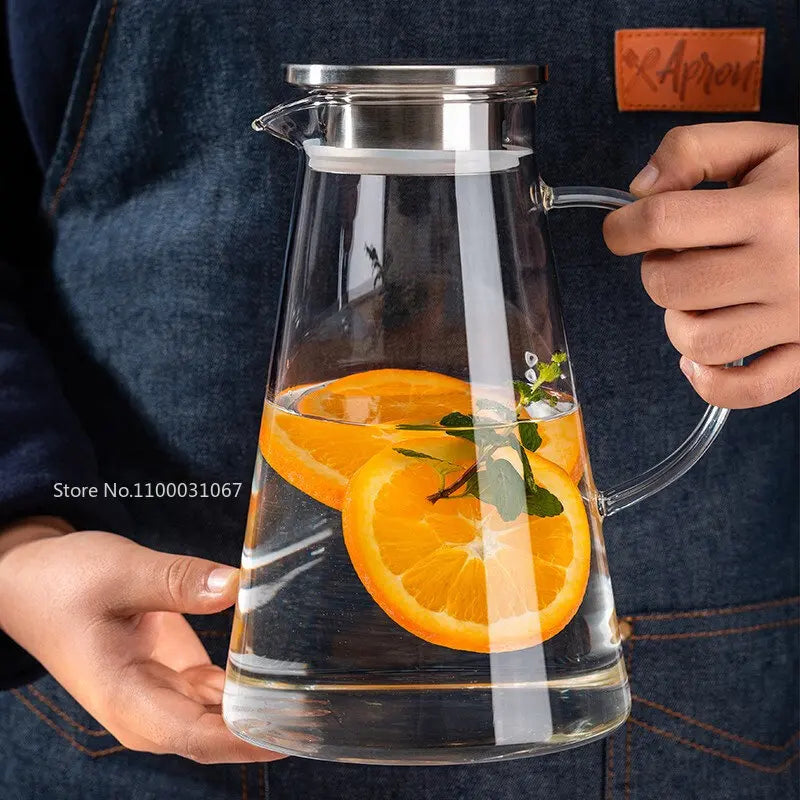 Afralia™ Glass Pitcher - Large Heat-Resistant Borosilicate Jug with Stainless Steel Lid