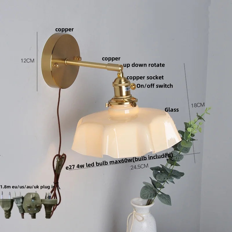 Afralia™ Nordic Copper Glass Wall Sconce LED Light Fixture for Dining Living Room