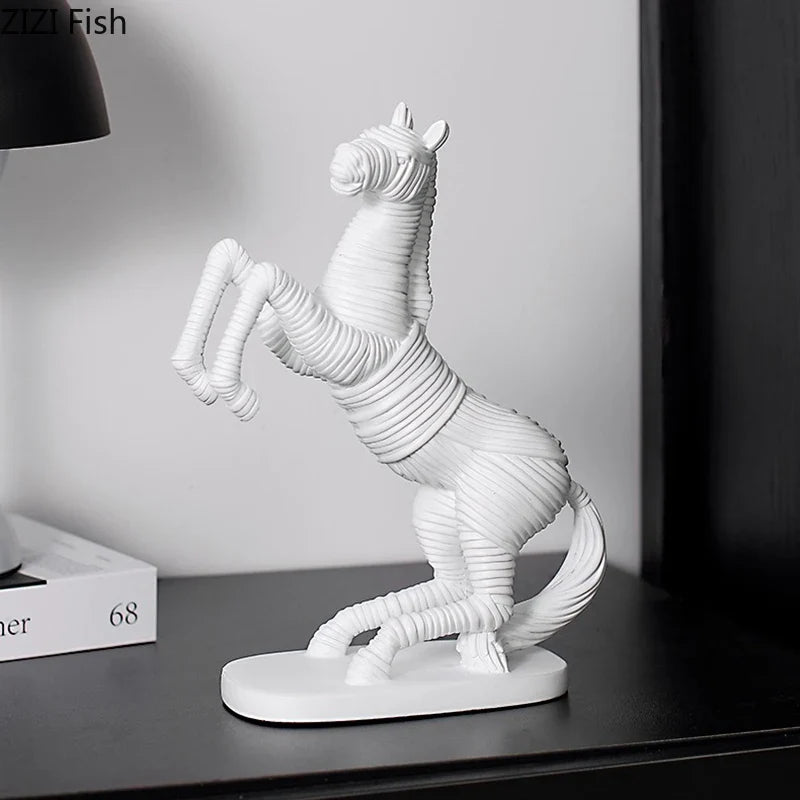 Afralia™ Striped Rope Horse Sculpture: Modern Resin Desk Ornament for Room Aesthetic Decor