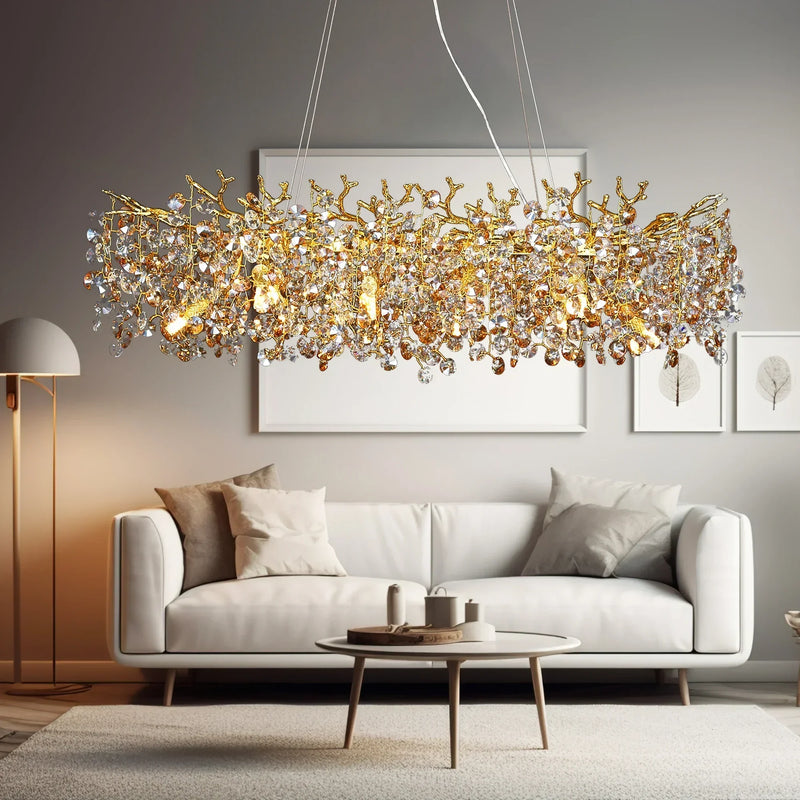 Afralia™ Crystal Sunflower Branch Chandelier: Luxurious Indoor Branch-Shaped Light