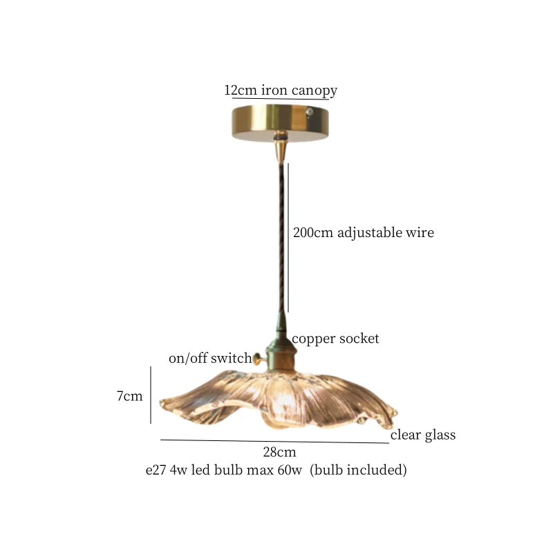 Afralia™ Lotus Leaf Glass LED Pendant Light - Japanese Style Loft Bar Living Dining Bedroom