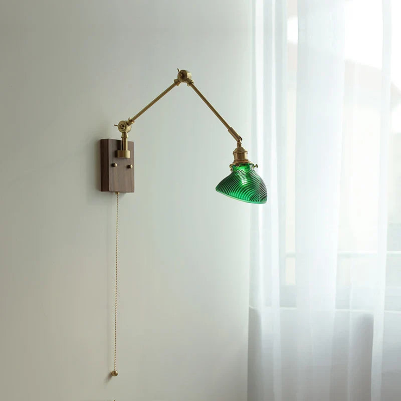 Afralia™ Modern Brass Glass Wall Light with 2 Swing Arms & Pull Chain Switch