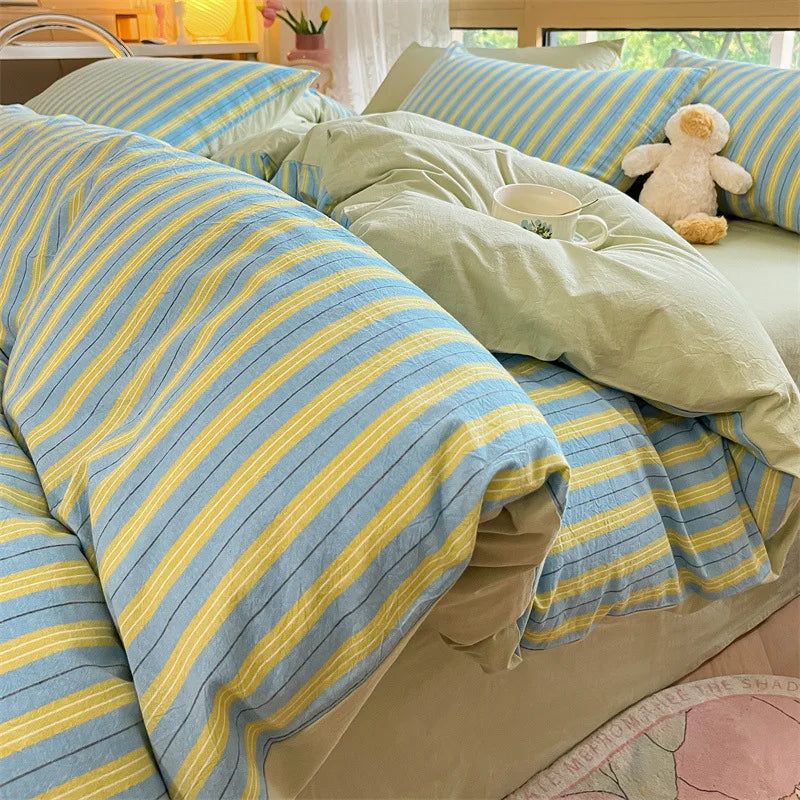 Afralia™ Cozy Striped Cotton Bedding Set - Breathable & Soft Quilt Kit