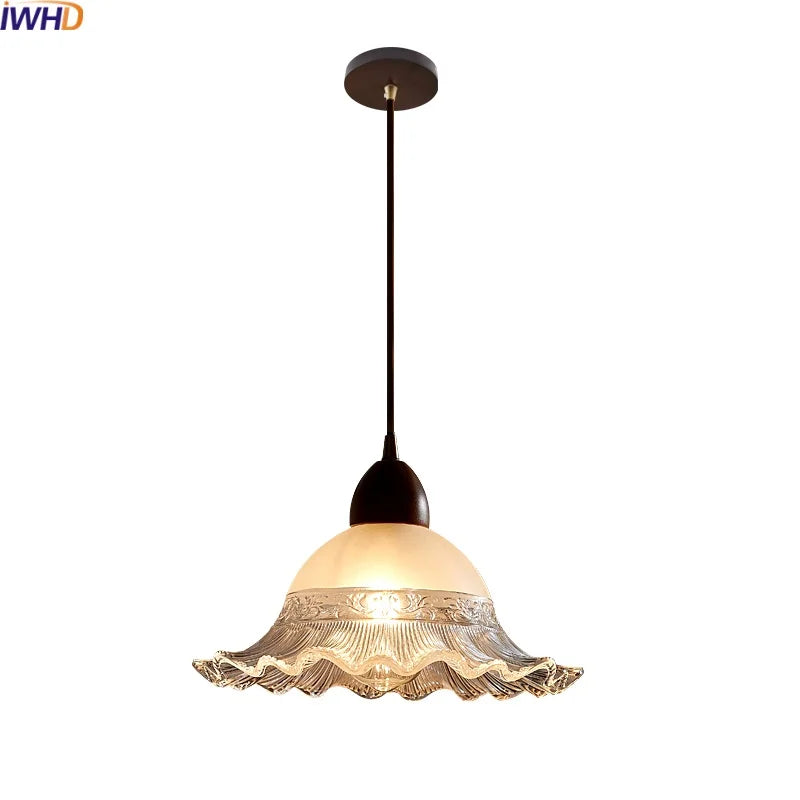 Afralia™ Glass Wood LED Pendant Lights: Modern Nordic Style Hanging Lamp for Bedroom and Balcony