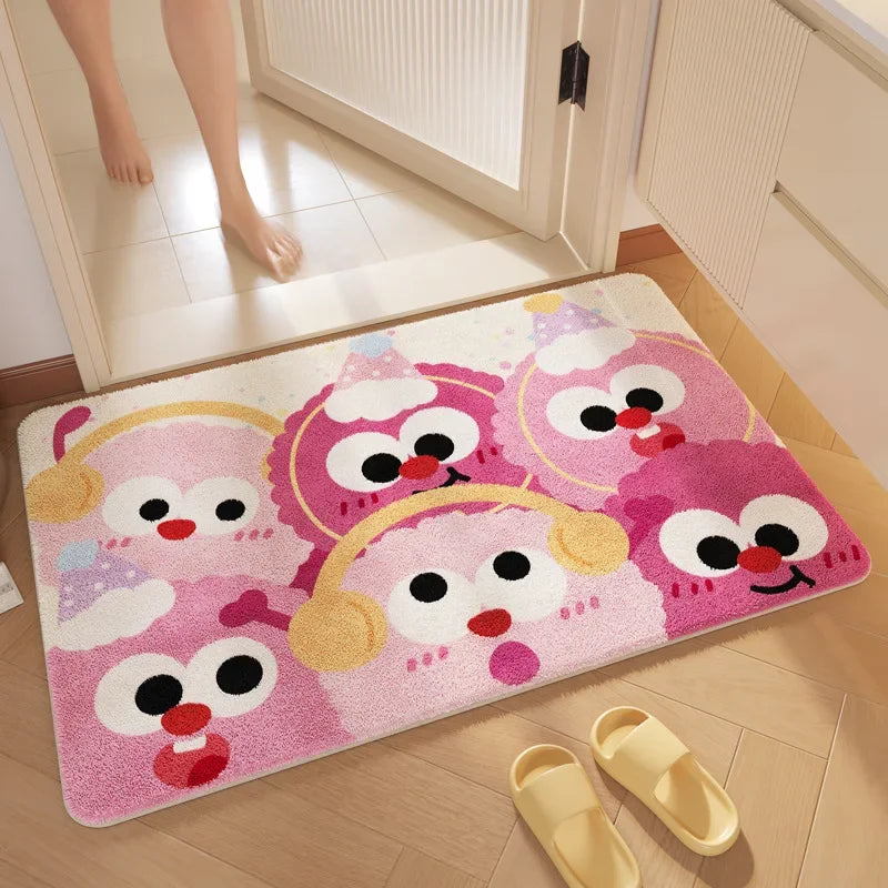 "Afralia™ Cartoon Print Bathroom Carpet: Soft, Absorbent & Anti-Slip Entrance Mat"