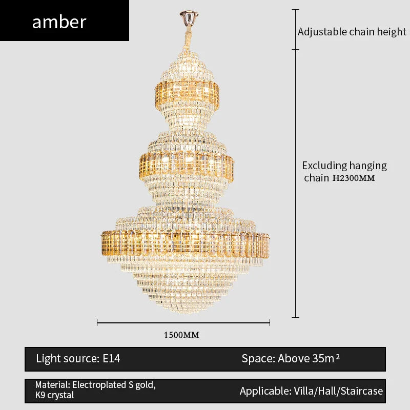 Afralia™ Crystal Duplex Chandelier for Hotel Lobby and Living Room