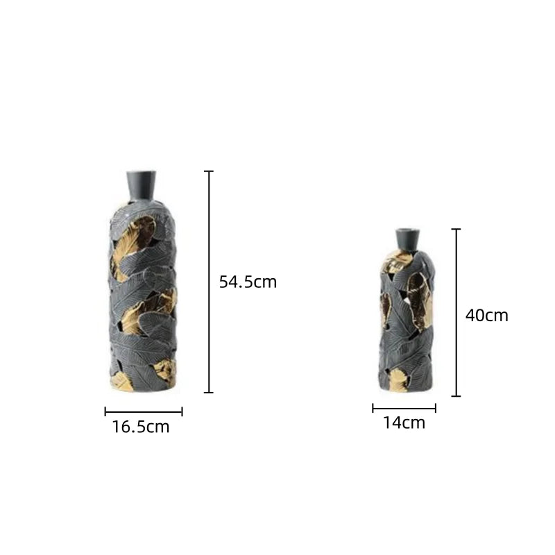 Afralia™ Feather Pattern Ceramic Vase in Gray and Gold - Home Decor Accent