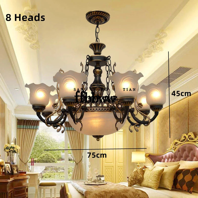 Afralia™ Vintage Wrought Iron Chandelier with Glass Lampshade for Home Decor Lighting