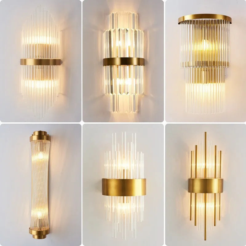 Afralia™ Gold Crystal LED Wall Lights for Bedroom Living Room Home Decoration