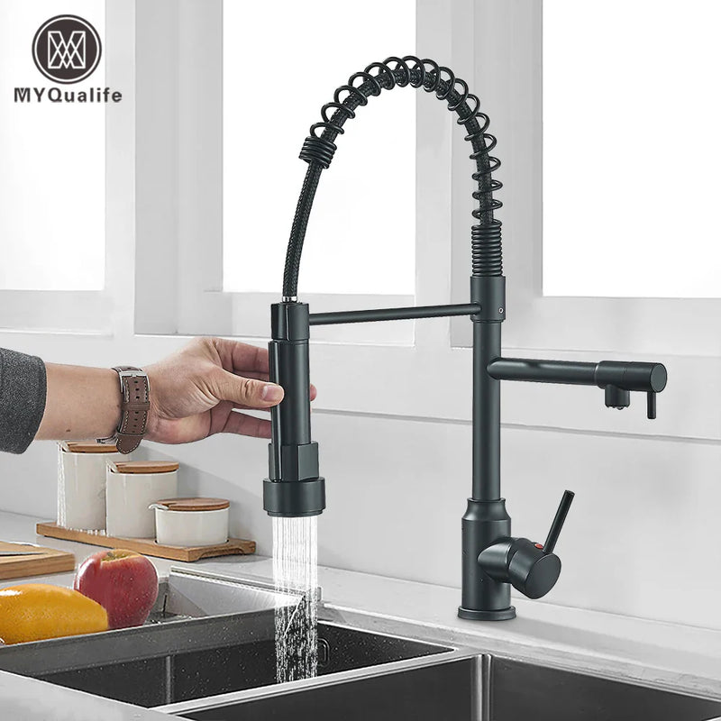 Afralia™ Brass Kitchen Sink Faucet: Pull Down Dual Spout, 360 Rotation, Hot/Cold Mixer, 2 Modes