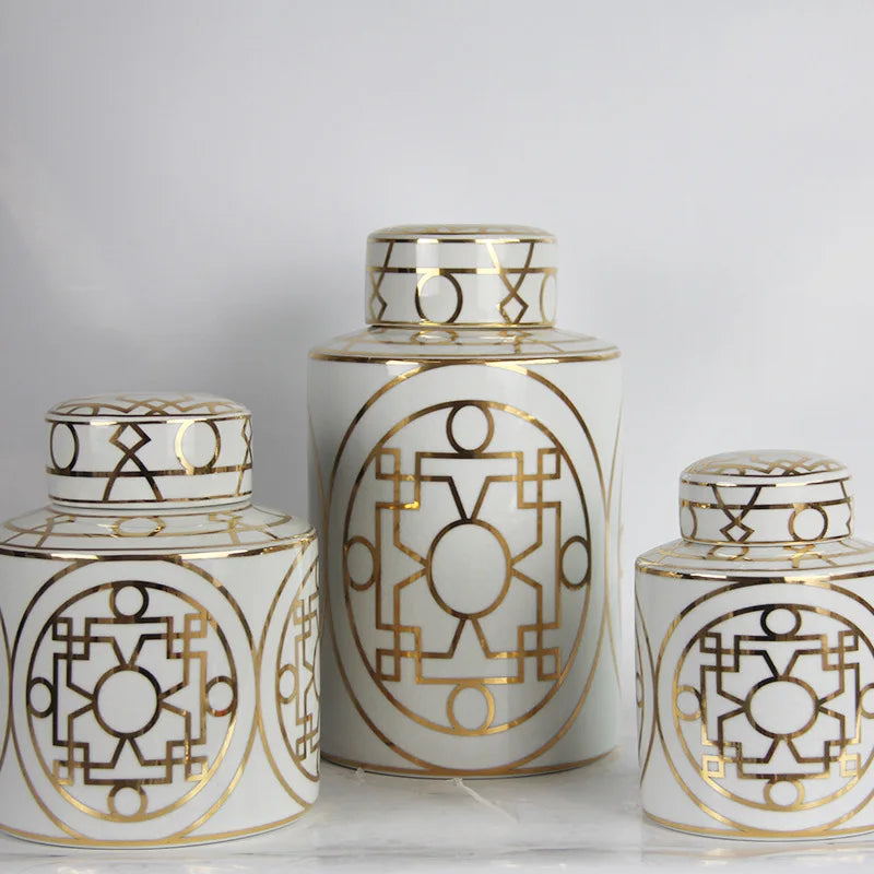 Afralia™ Gold Grain Ceramic Cylinder Storage Jar Vintage Vase Tissue Box Ornaments