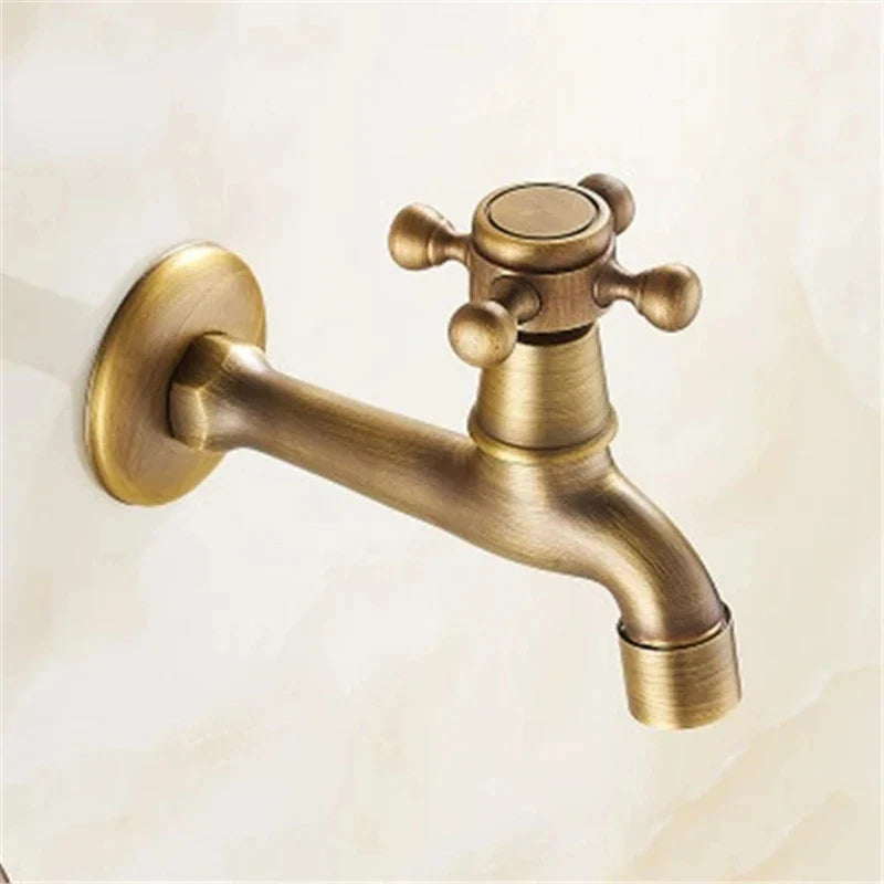 Afralia™ Antique Brass Garden Bibcock Tap Decorative Water Faucet for Bathroom and Outdoor Use