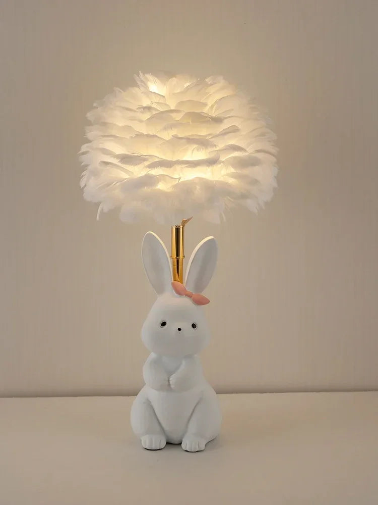 Afralia™ Rabbit Feather Bed Headlight: Cute Girl's Bedroom Desk Atmosphere Light