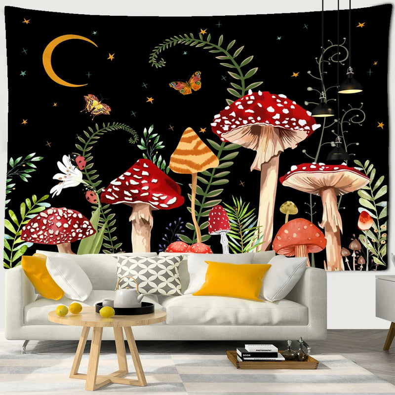 Afralia™ Butterfly Mushroom Tapestry Wall Hanging - Psychedelic Bohemian Home Decor